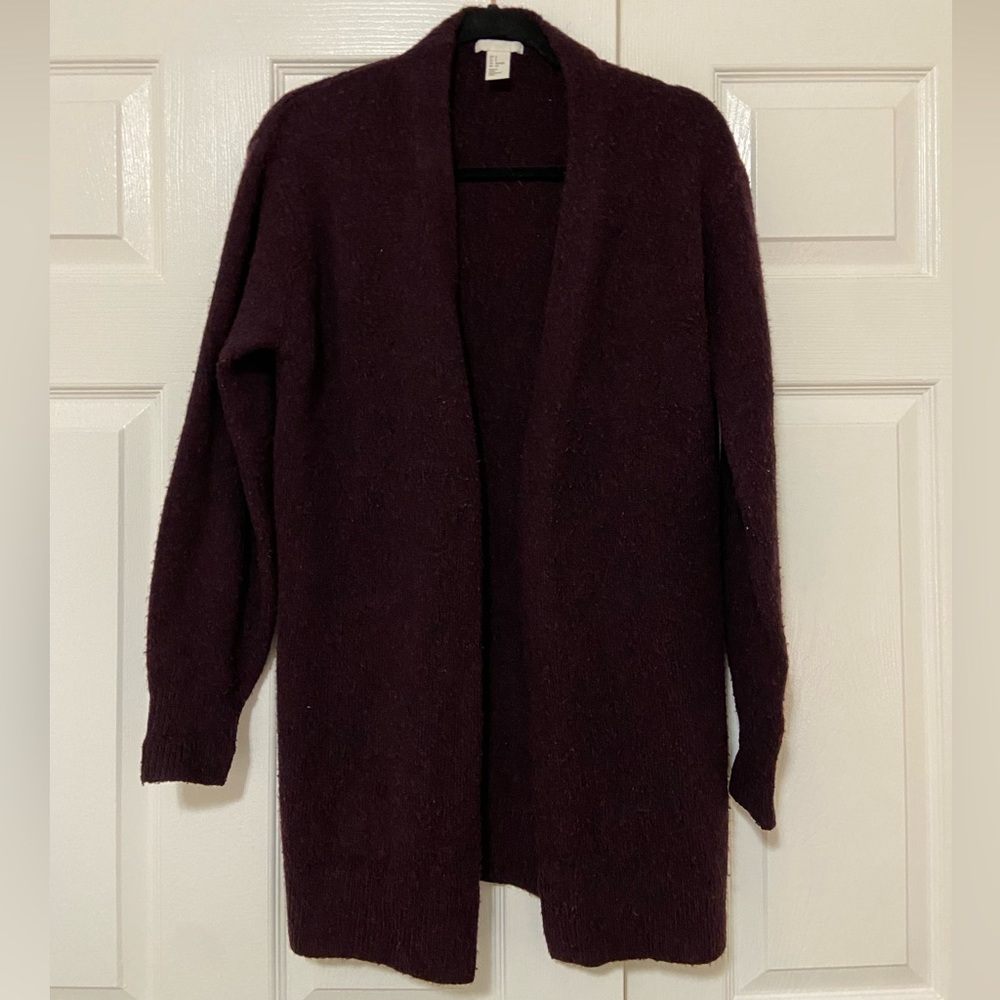 H&M Long Open Front Burgundy Cardigan
